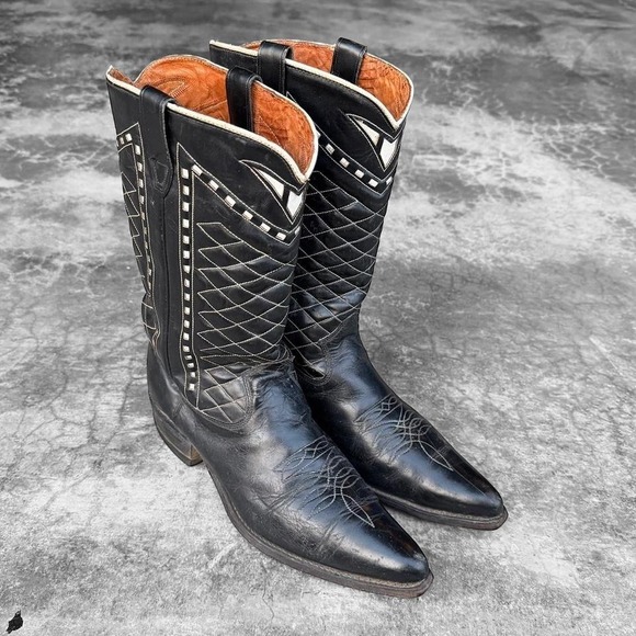 Acme Clothing Other - True vintage ACME black leather diamond stitch inlay western cowboy boots